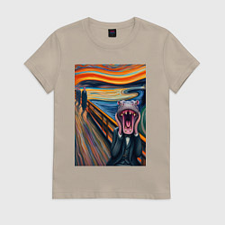 Женская футболка Бегемот кричит - мем живопись от нейросети