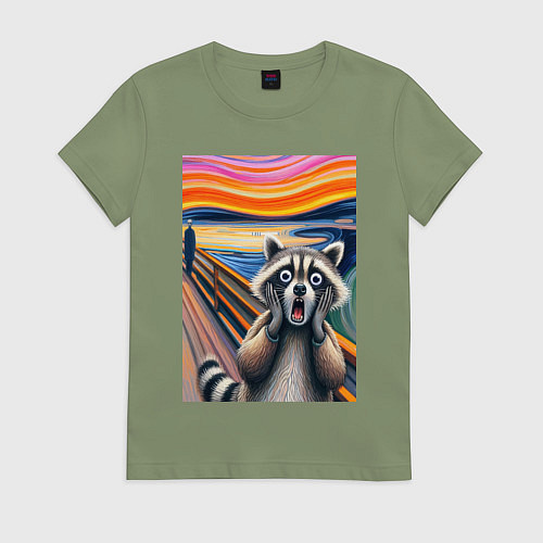 Женская футболка Енот кричит - мем нейросеть / Авокадо – фото 1