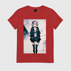 Футболка хлопковая женская Надзуна Нанакуса - Песнь ночных сов, цвет: красный