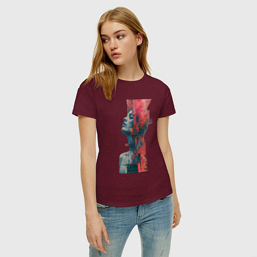 Женская футболка Девушка абстракция / Меланж-бордовый – фото 3