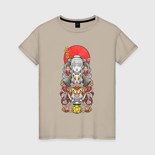 Женская футболка Девушка ниндзя и тигр / Миндальный – фото 1