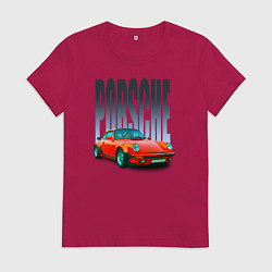 Футболка хлопковая женская Порше 911 немецкий спорткар, цвет: маджента