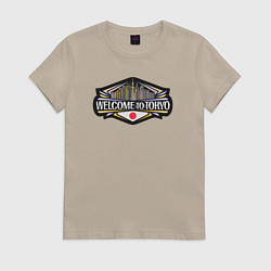 Футболка хлопковая женская Добро пожаловать в Токио, цвет: миндальный