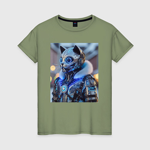 Женская футболка Cyber cat - ai art fantasy / Авокадо – фото 1
