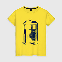 Футболка хлопковая женская Тардис будка, цвет: желтый