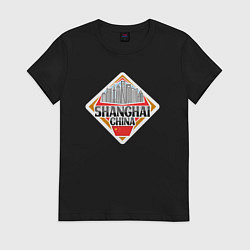 Футболка хлопковая женская Shanghai China, цвет: черный