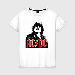 Футболка хлопковая женская ACDC Angus Young rock, цвет: белый