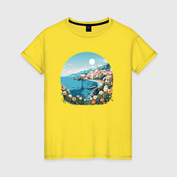 Футболка хлопковая женская Город у моря, цвет: желтый