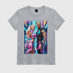 Футболка хлопковая женская Barbie and Ken - ai art fantasy, цвет: меланж