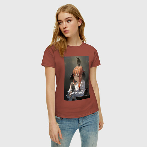 Женская футболка Человек-бензопила Макима вороны / Кирпичный – фото 3