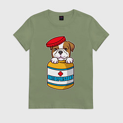 Футболка хлопковая женская Собачка антидепрессант, цвет: авокадо