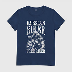 Футболка хлопковая женская Медведь байкер, цвет: тёмно-синий