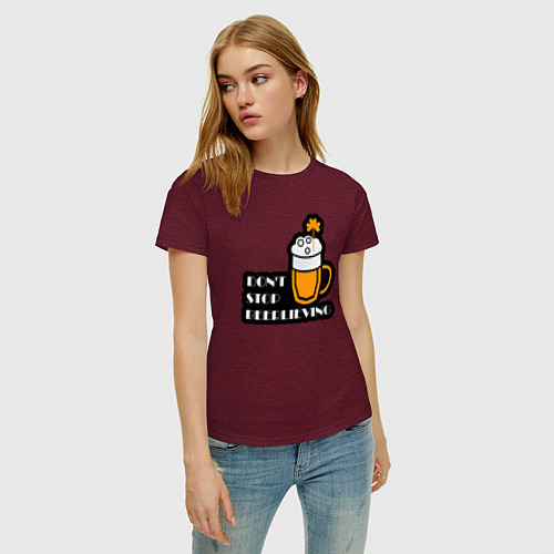 Женская футболка Dont stop beerlieving / Меланж-бордовый – фото 3