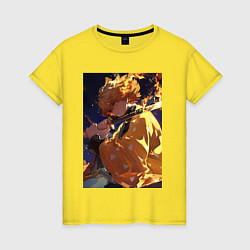 Футболка хлопковая женская Клинок, рассекающий демонов Дзэнъицу Агацума охотн, цвет: желтый
