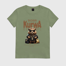 Женская футболка Бобер курва в очках в деньгах и золоте