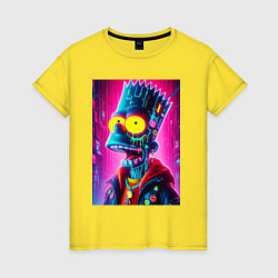 Футболка хлопковая женская Cyber Bart Simpson - neon glow ai art, цвет: желтый