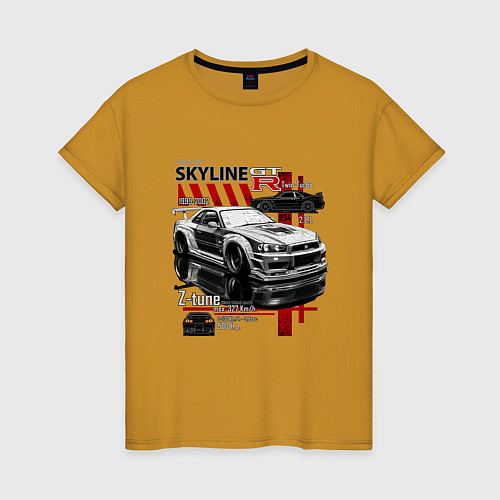 Женская футболка Skyline gtr34 / Горчичный – фото 1