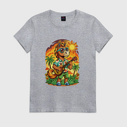 Футболка хлопковая женская Конь играет на гитаре жарким летом, цвет: меланж