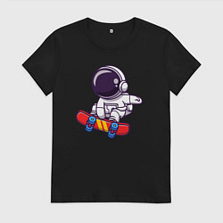Футболка хлопковая женская Скейтер космонавт, цвет: черный