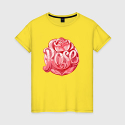 Футболка хлопковая женская Роза с надписью, цвет: желтый