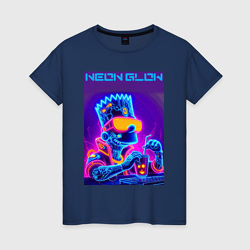 Женская футболка Bart Simpson - neon fantasy ai art / Тёмно-синий – фото 1