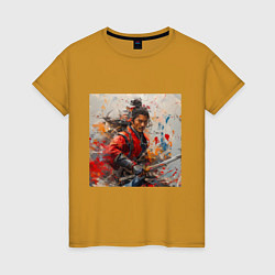 Футболка хлопковая женская Краски самурая, цвет: горчичный