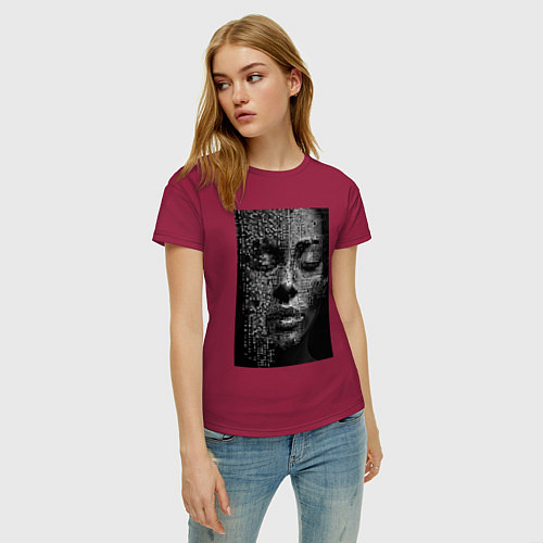 Женская футболка Нейросети-абстрактное лицо девушки / Маджента – фото 3
