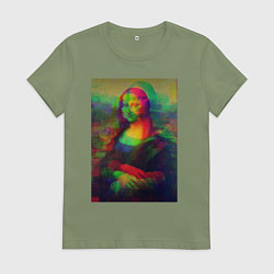 Футболка хлопковая женская Мона Лиза с глюками, цвет: авокадо