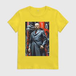 Футболка хлопковая женская Ленин в кожанке - киберпанк, цвет: желтый