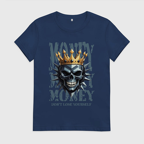 Женская футболка Череп с короной на фоне денег / Тёмно-синий – фото 1