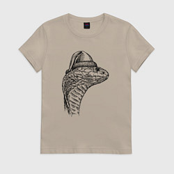 Футболка хлопковая женская Новогодняя кобра, цвет: миндальный