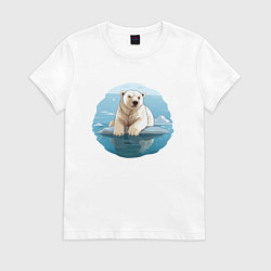 Футболка хлопковая женская Задумчивый белый медведь на льдине, цвет: белый
