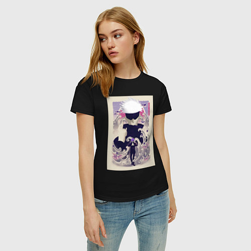 Женская футболка Магическая битва Сатору Годзё арт повязка / Черный – фото 3