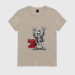 Футболка хлопковая женская Череп с козой punks not dead, цвет: миндальный