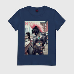 Футболка хлопковая женская Крутая пантера панк из Нью-Йорка - нейросеть, цвет: тёмно-синий