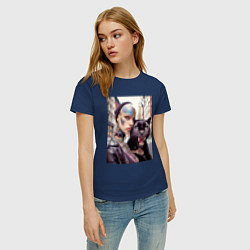 Футболка хлопковая женская Punk girl under the protection of a panther - New, цвет: тёмно-синий — фото 2