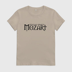Футболка хлопковая женская Моцарт чёрный, цвет: миндальный