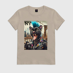 Женская футболка Чувак пантера панк с фотоаппаратом - нейросеть