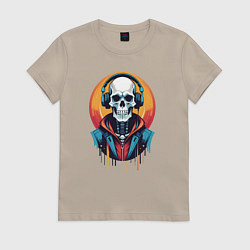 Женская футболка Скелет в наушниках