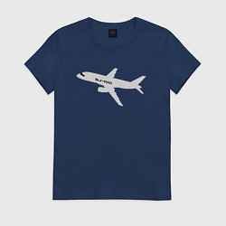 Футболка хлопковая женская Superjet-100 белый, цвет: тёмно-синий