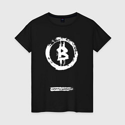Футболка хлопковая женская Биткоин белый - криптовалюта, цвет: черный