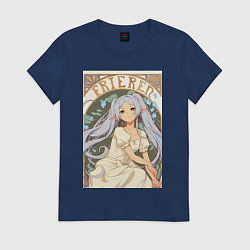Футболка хлопковая женская Провожающая в последний путь Фрирен эльф, цвет: тёмно-синий