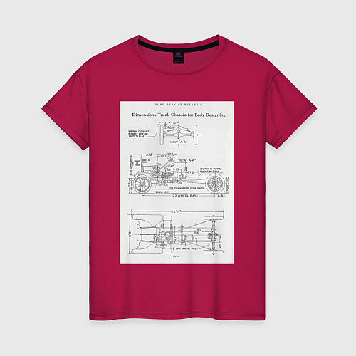 Женская футболка Ford чертежи автомобиля / Маджента – фото 1
