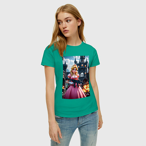 Женская футболка Принцесса Пич с автоматом / Зеленый – фото 3