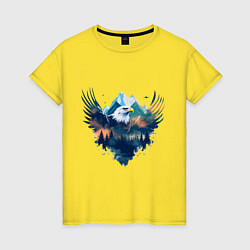 Футболка хлопковая женская Орел среди леса и гор, цвет: желтый
