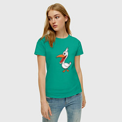 Футболка хлопковая женская Довольный пеликан, цвет: зеленый — фото 2