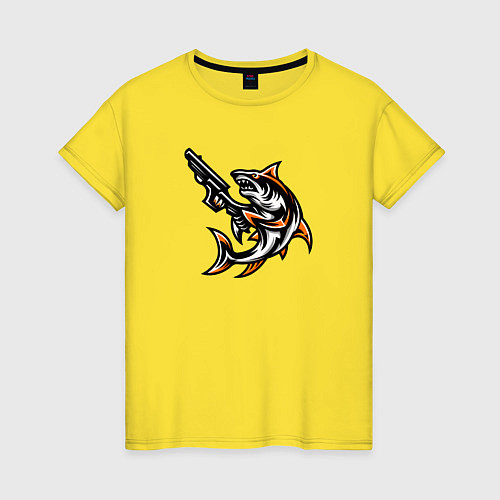 Женская футболка Акула с пистолетом / Желтый – фото 1