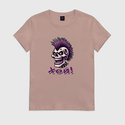 Женская футболка Череп с ирокезом и надпись Хой