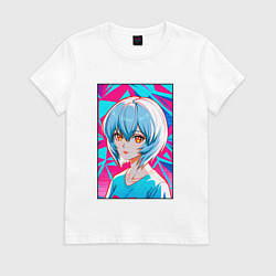 Футболка хлопковая женская Аянами Рей аниме девушка с короткими волосами, цвет: белый