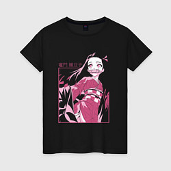 Футболка хлопковая женская Клинок рассекающий демонов милая Незуко в розовом, цвет: черный